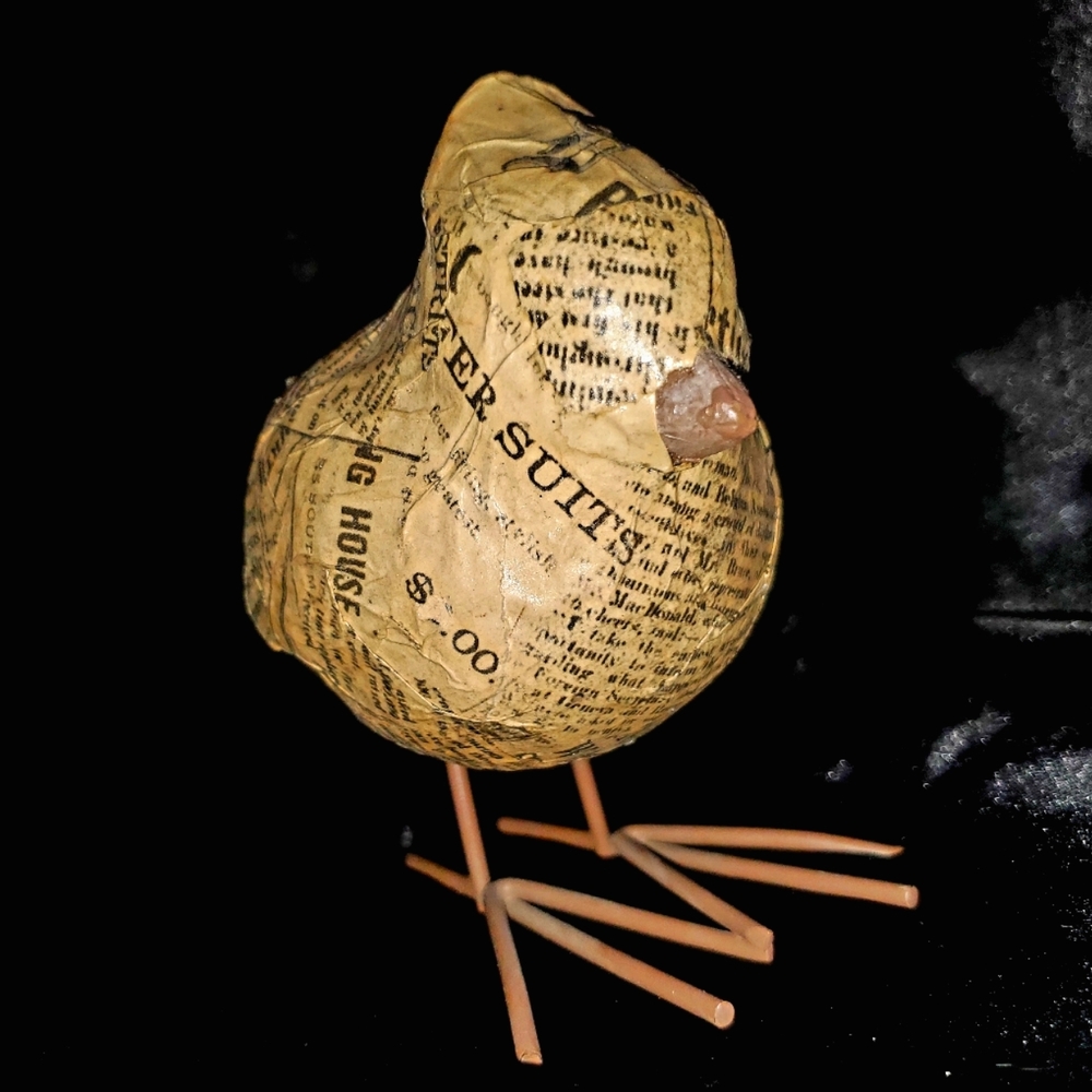 Vintage-Inspired Newspaper Bird Figurine